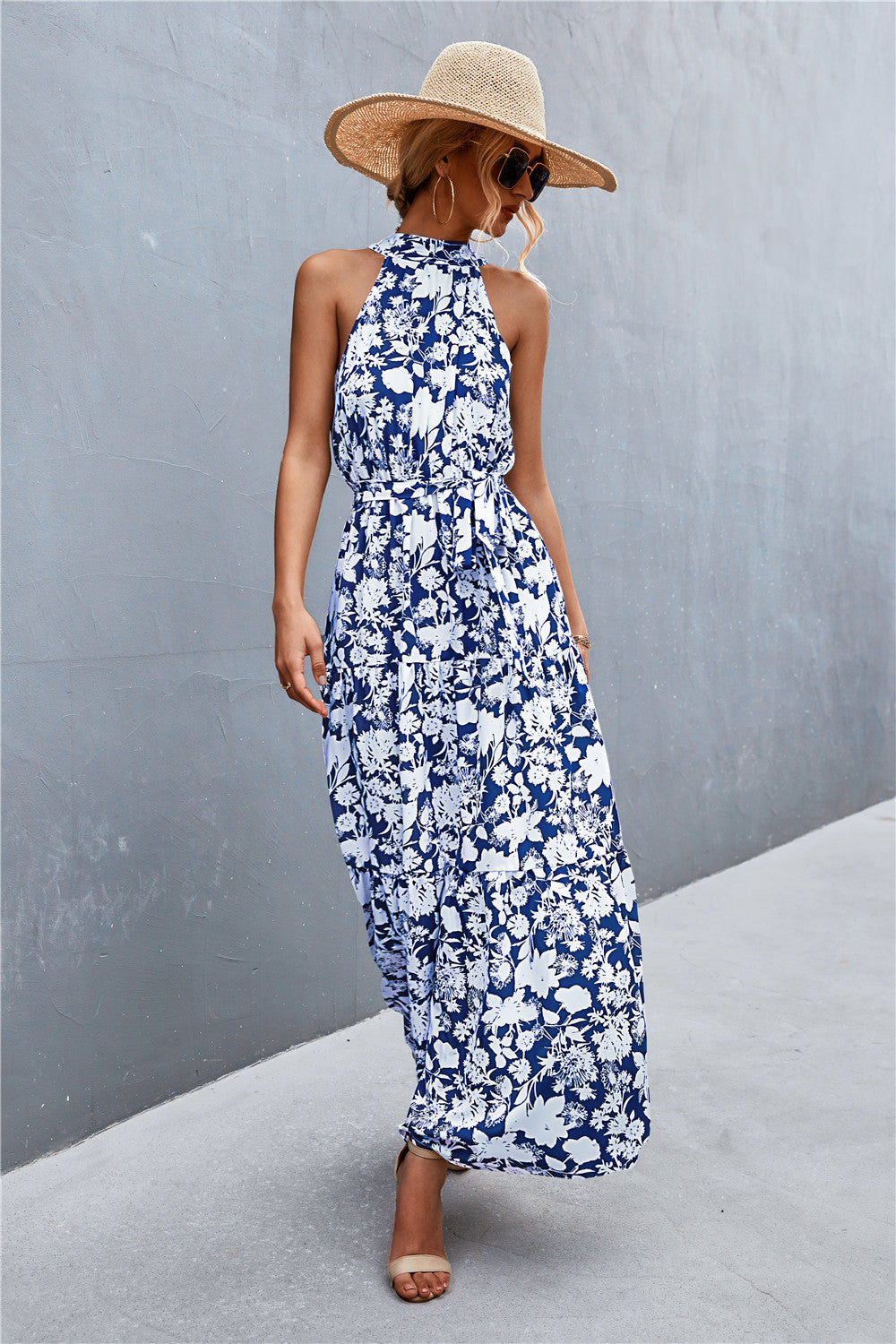 Stylish Printed Tie Waist Maxi Dress – Effortless Elegance