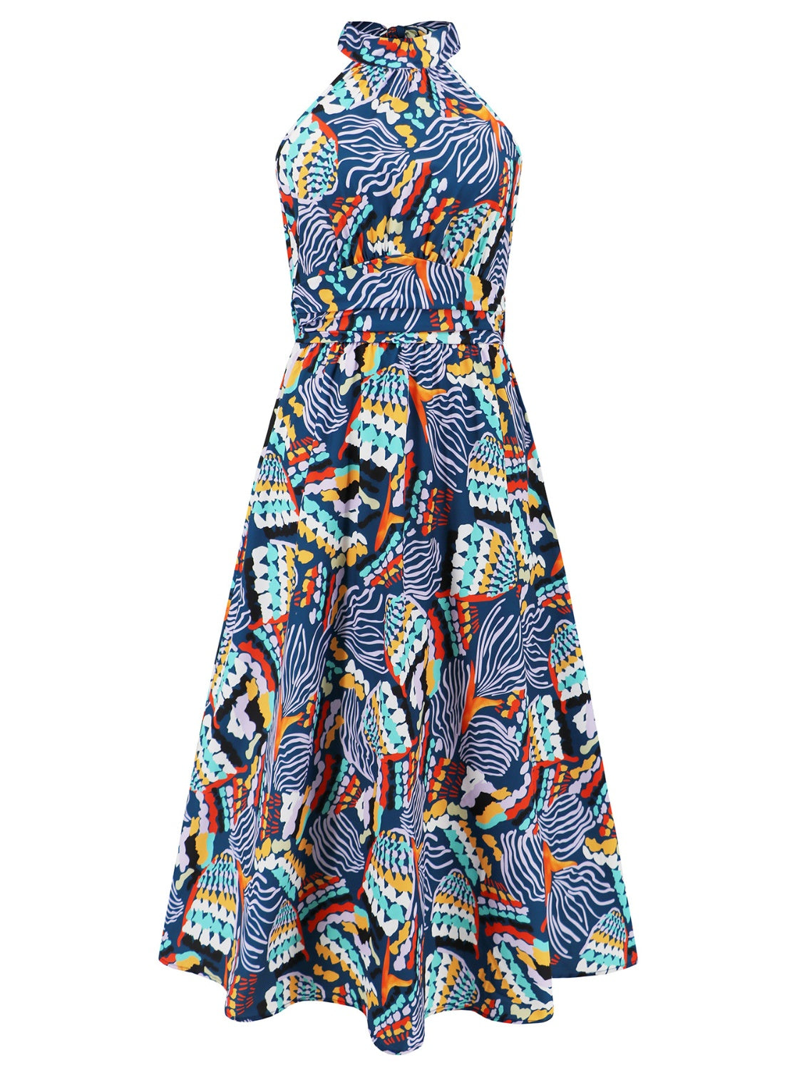 Unleash Your Inner Glam with the Ruched Printed Halter Neck Sleeveless Dress