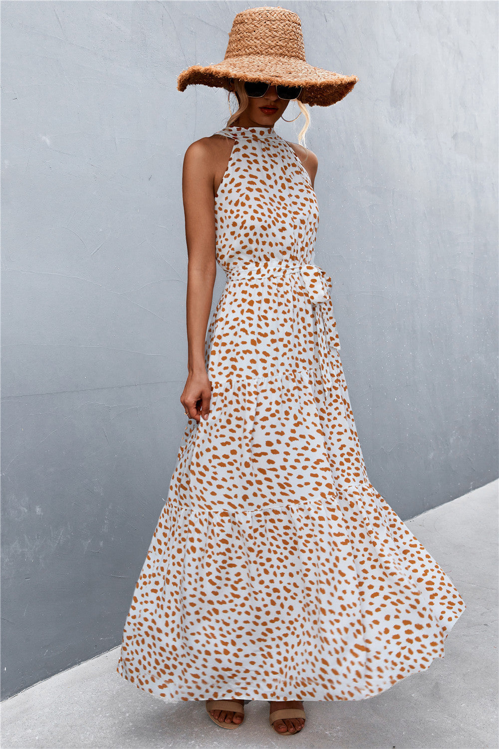 Stylish Printed Tie Waist Maxi Dress – Effortless Elegance