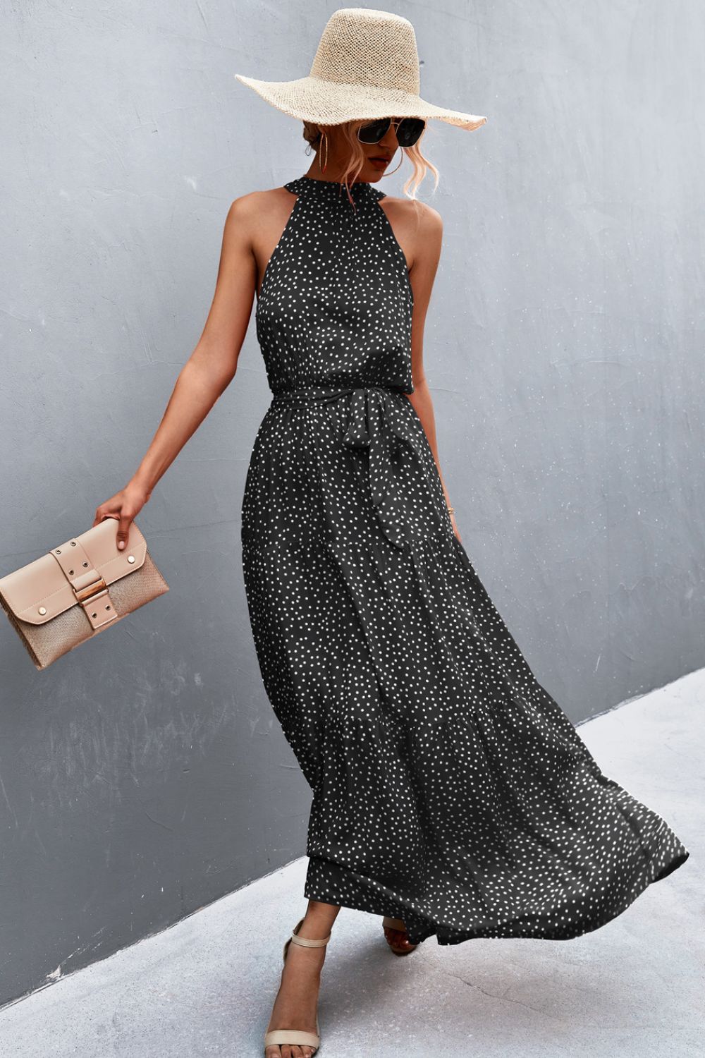 Stylish Printed Tie Waist Maxi Dress – Effortless Elegance