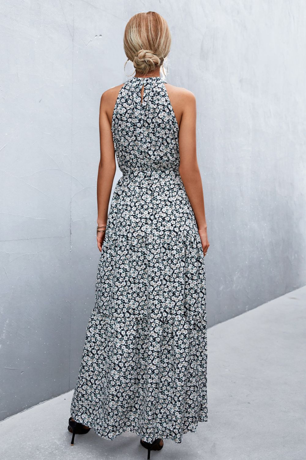 Stylish Printed Tie Waist Maxi Dress – Effortless Elegance