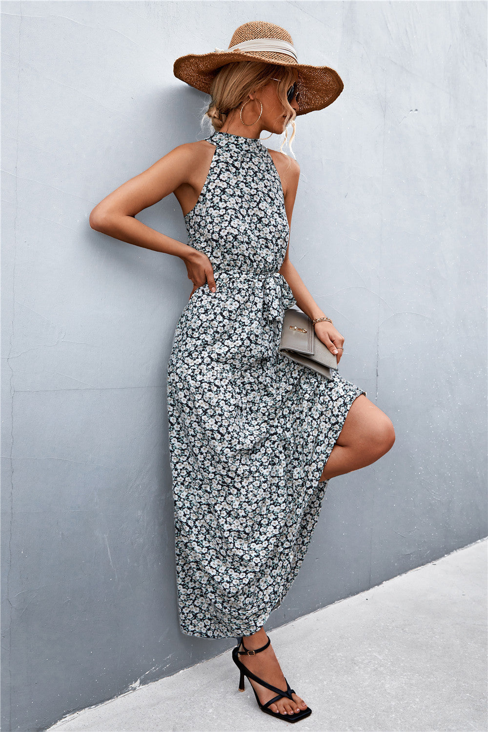 Stylish Printed Tie Waist Maxi Dress – Effortless Elegance