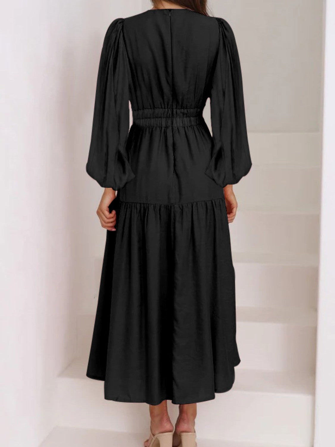 Unleash Your Style: Deep V-Neck Balloon Sleeve Maxi Dress