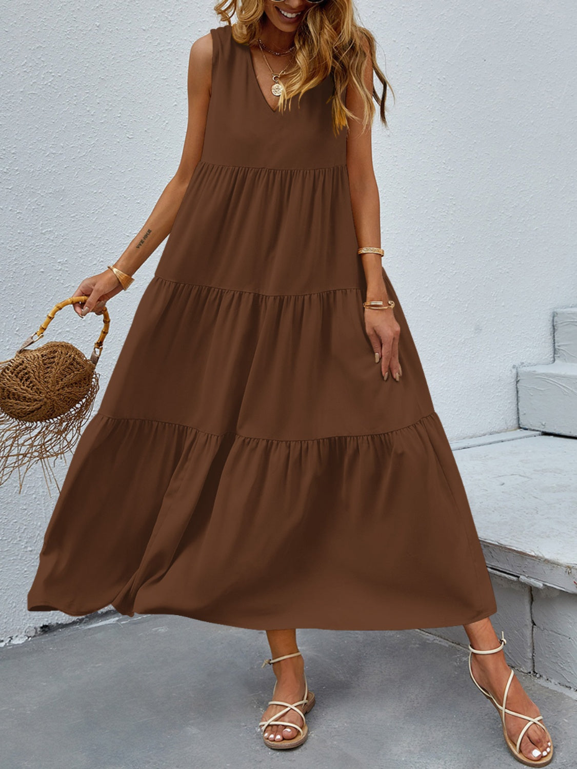 Elegance Redefined: Tiered V-Neck Sleeve Dress