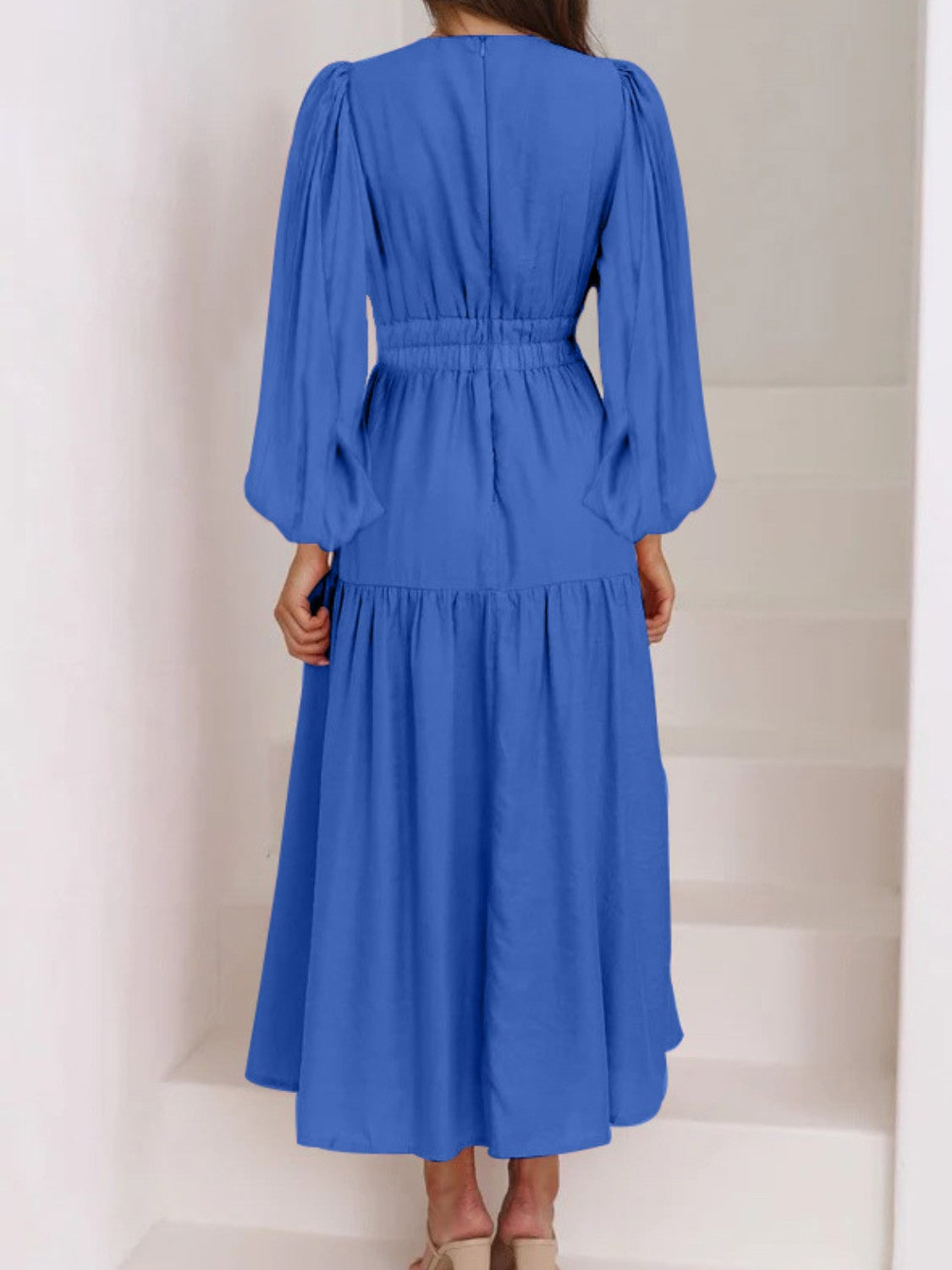 Unleash Your Style: Deep V-Neck Balloon Sleeve Maxi Dress