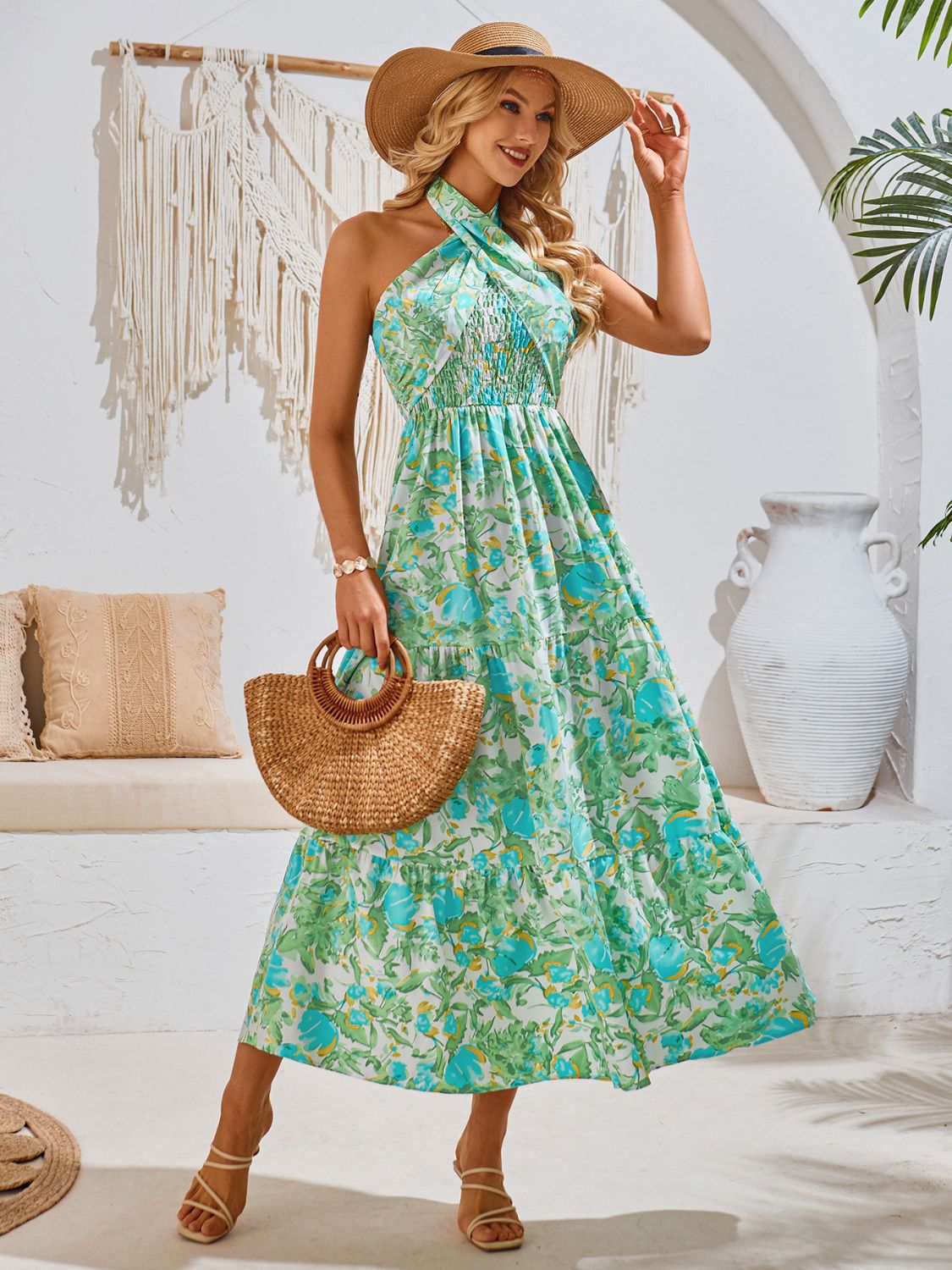 Indulge in charming smocked detailing and playful tiered design with our Smocked Printed Midi Dress. Stand out with vibrant prints and feel confident in the flattering silhouette. Elevate your style effortlessly with this enchanting ensemble. Summer DressesShop now!