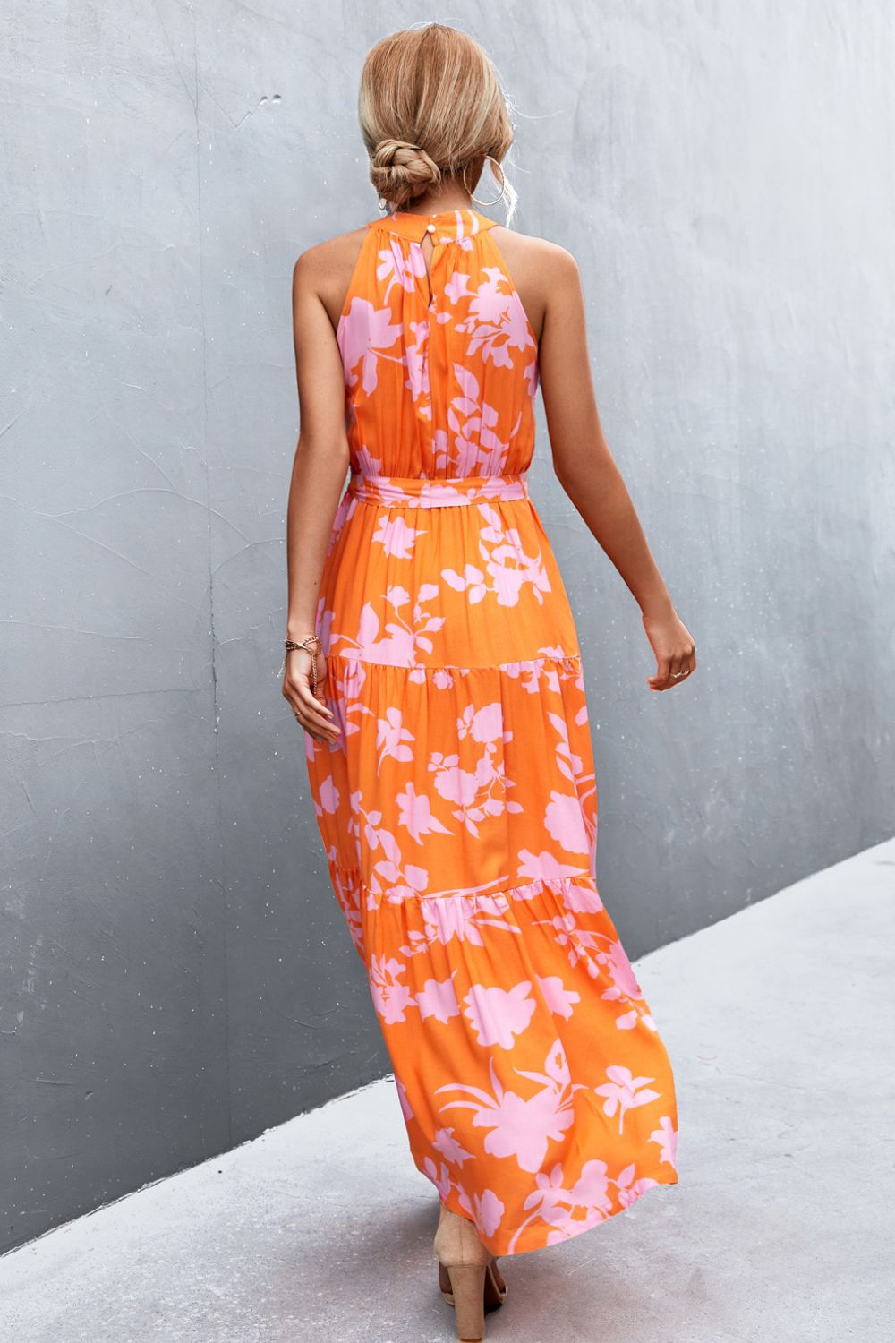 Stylish Printed Tie Waist Maxi Dress – Effortless Elegance