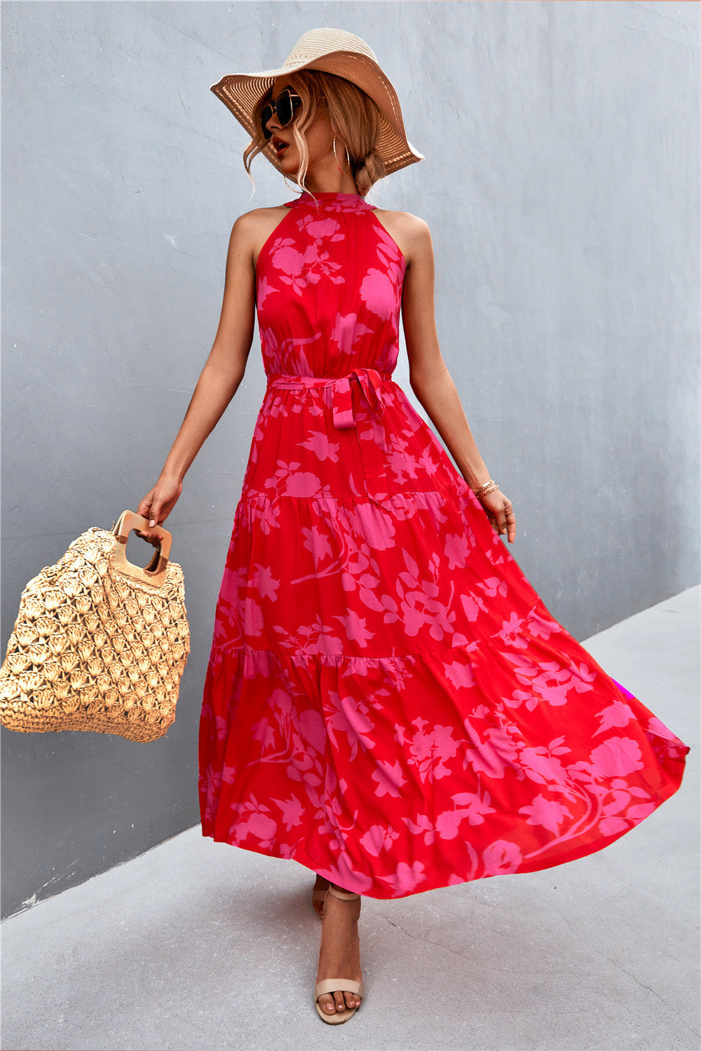 Stylish Printed Tie Waist Maxi Dress – Effortless Elegance