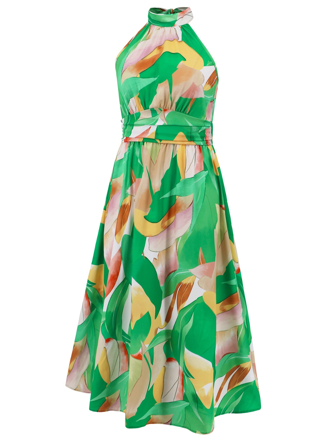 Unleash Your Inner Glam with the Ruched Printed Halter Neck Sleeveless Dress