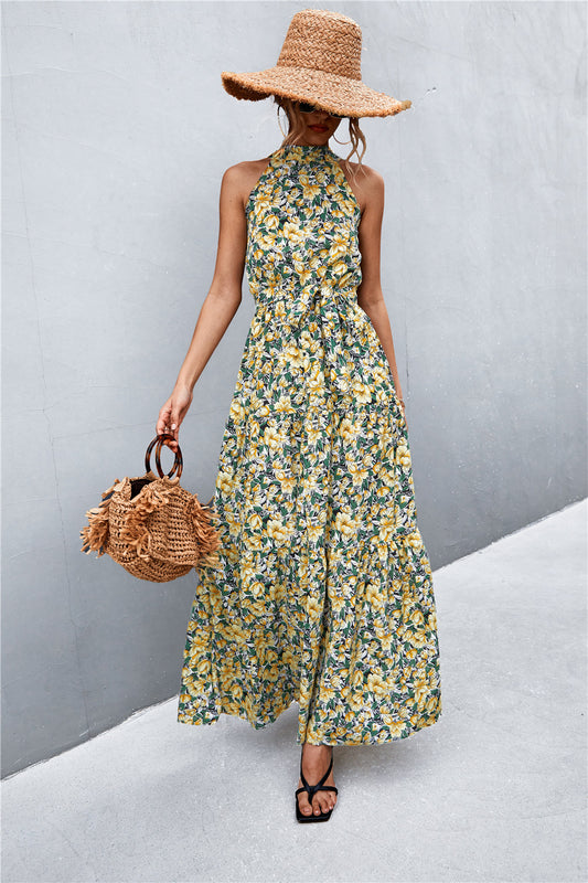 Stylish Printed Tie Waist Maxi Dress – Effortless Elegance