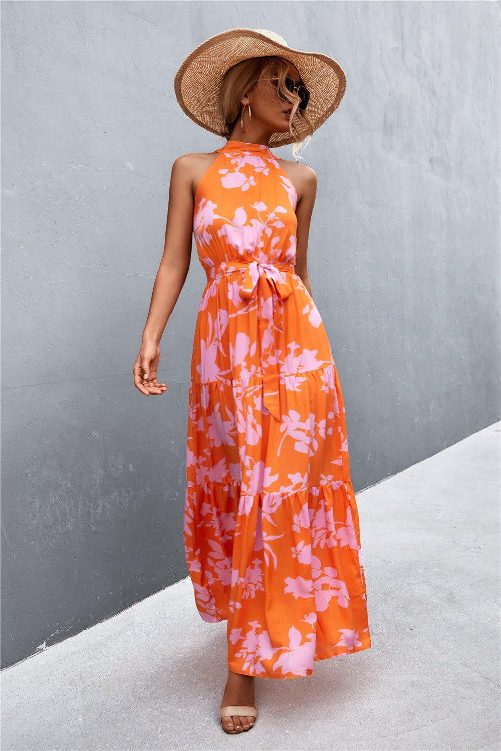 Stylish Printed Tie Waist Maxi Dress – Effortless Elegance