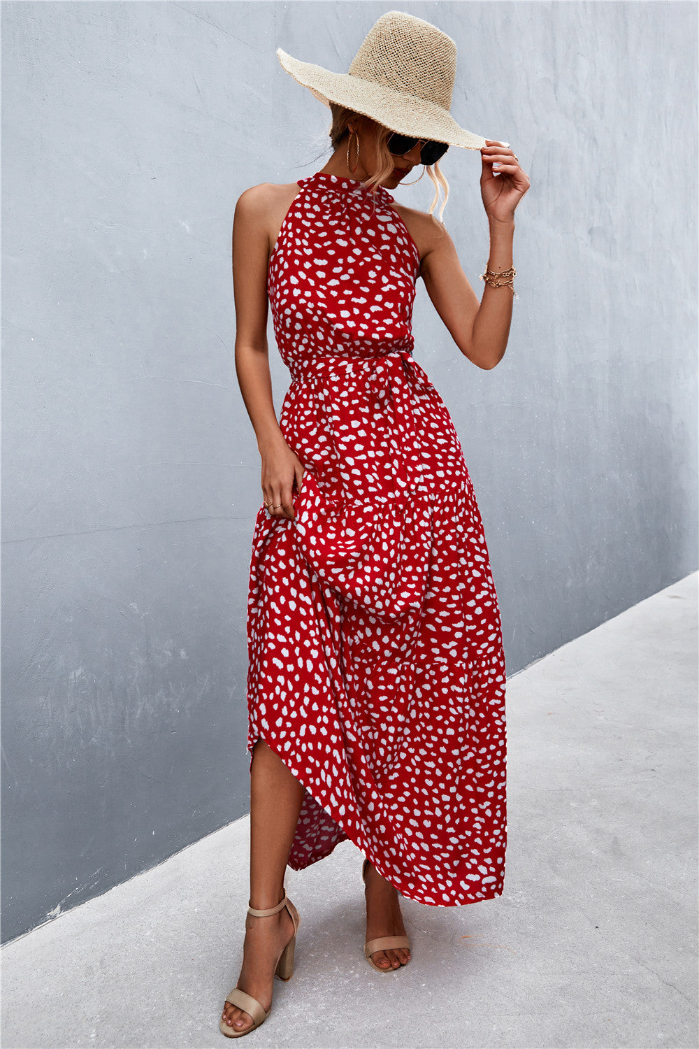 Stylish Printed Tie Waist Maxi Dress – Effortless Elegance