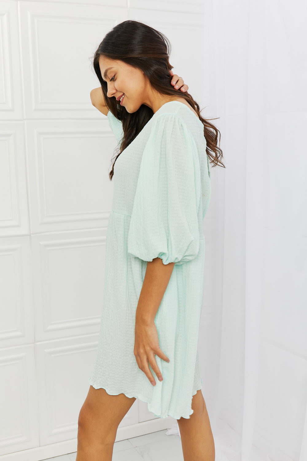 Puff Sleeve Elasticized Dress - A charming dress with playful puff sleeves and versatile styling options for both casual and dressy occasions.