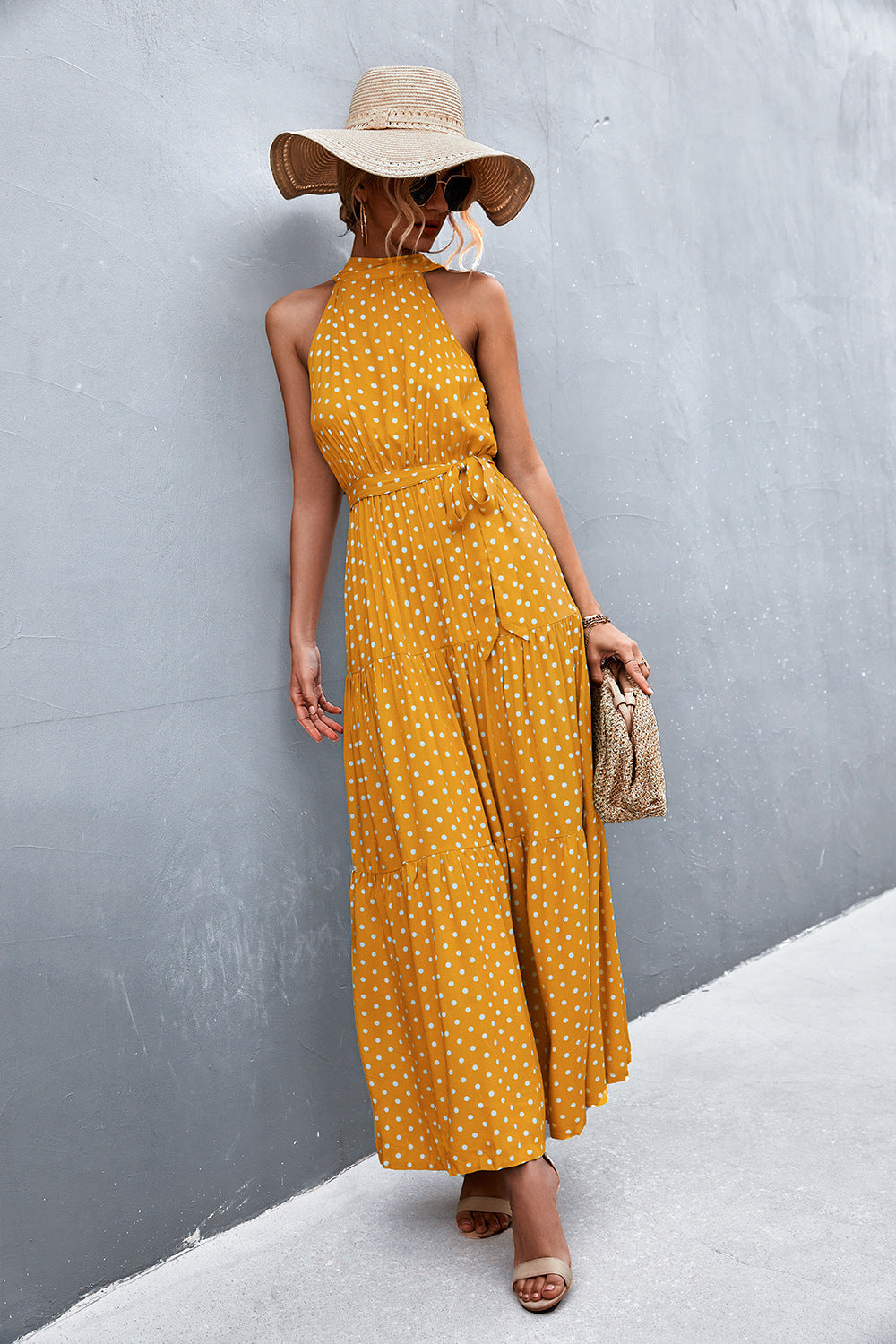 Stylish Printed Tie Waist Maxi Dress – Effortless Elegance