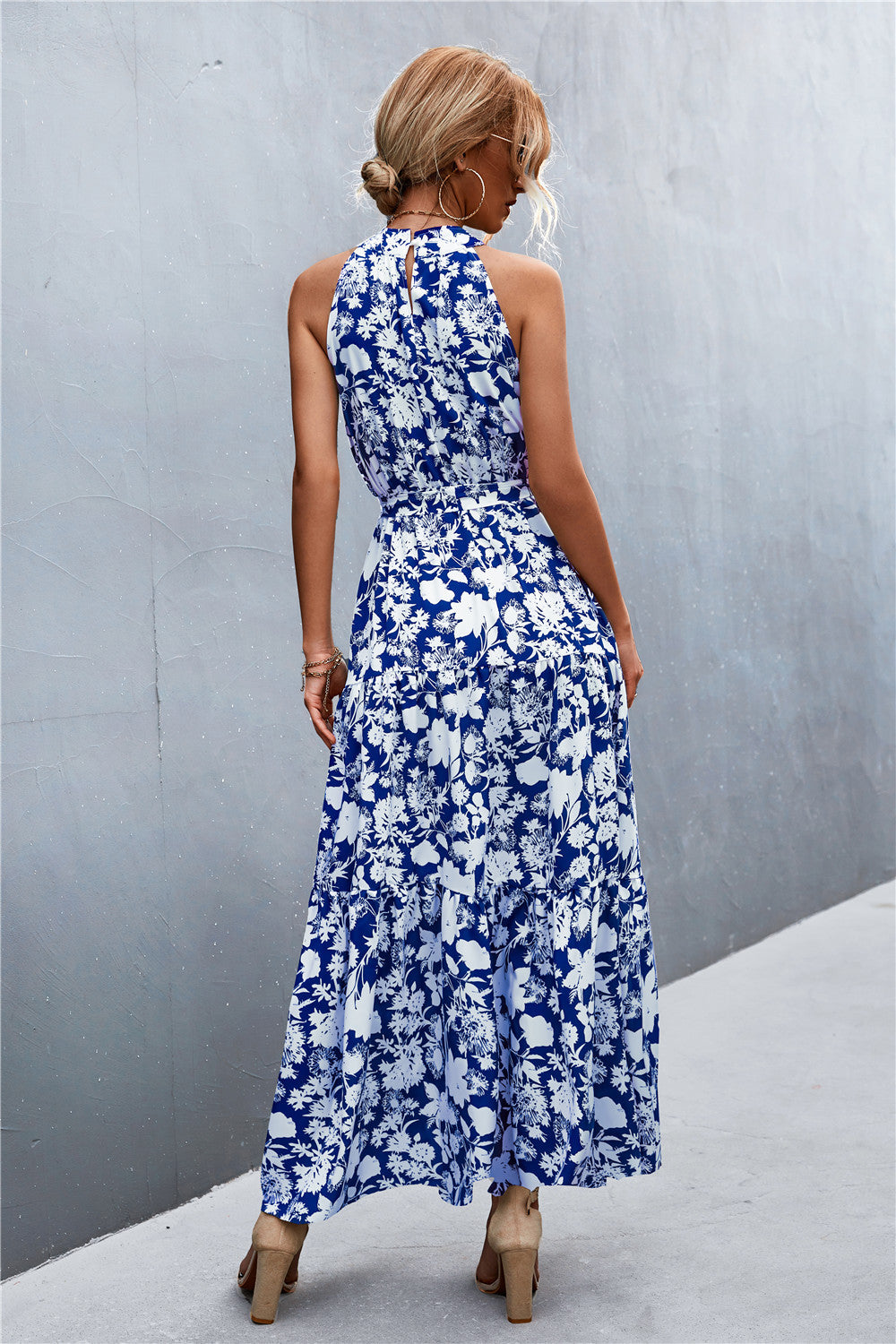 Stylish Printed Tie Waist Maxi Dress – Effortless Elegance