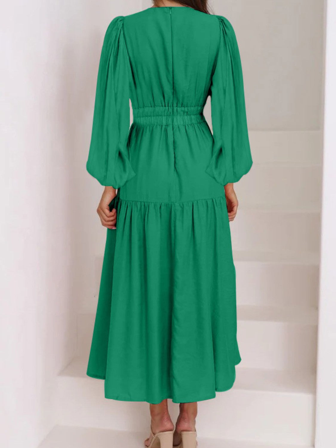 Unleash Your Style: Deep V-Neck Balloon Sleeve Maxi Dress