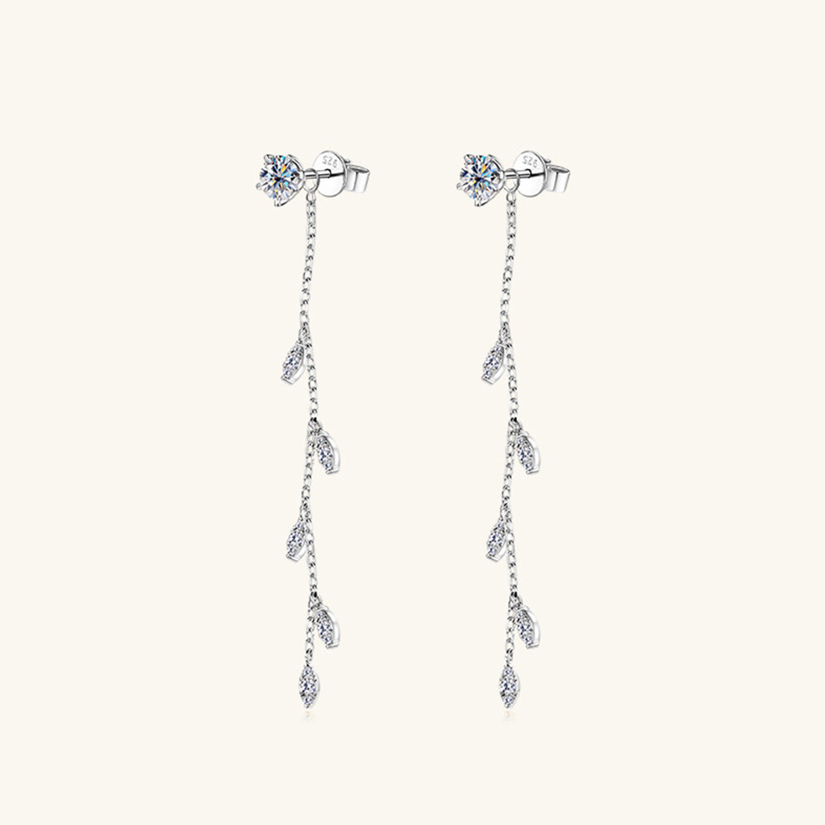 Sterling Silver Leaf Earrings 1.38 Carat Moissanite