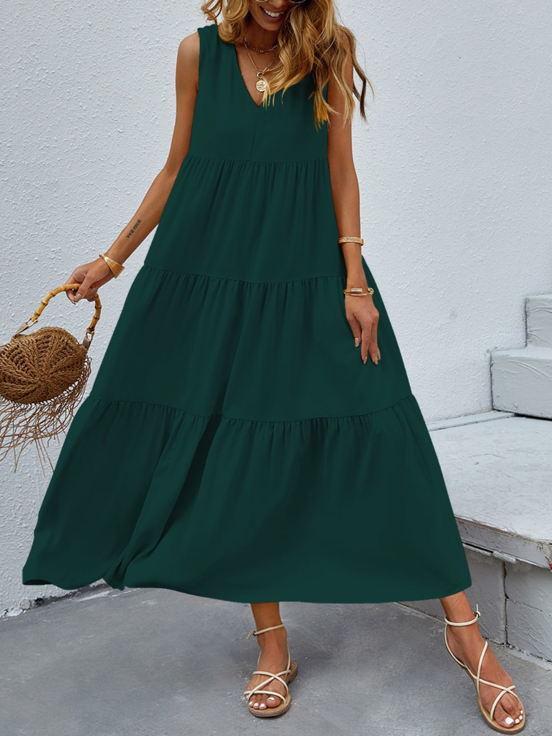 Elegance Redefined: Tiered V-Neck Sleeve Dress