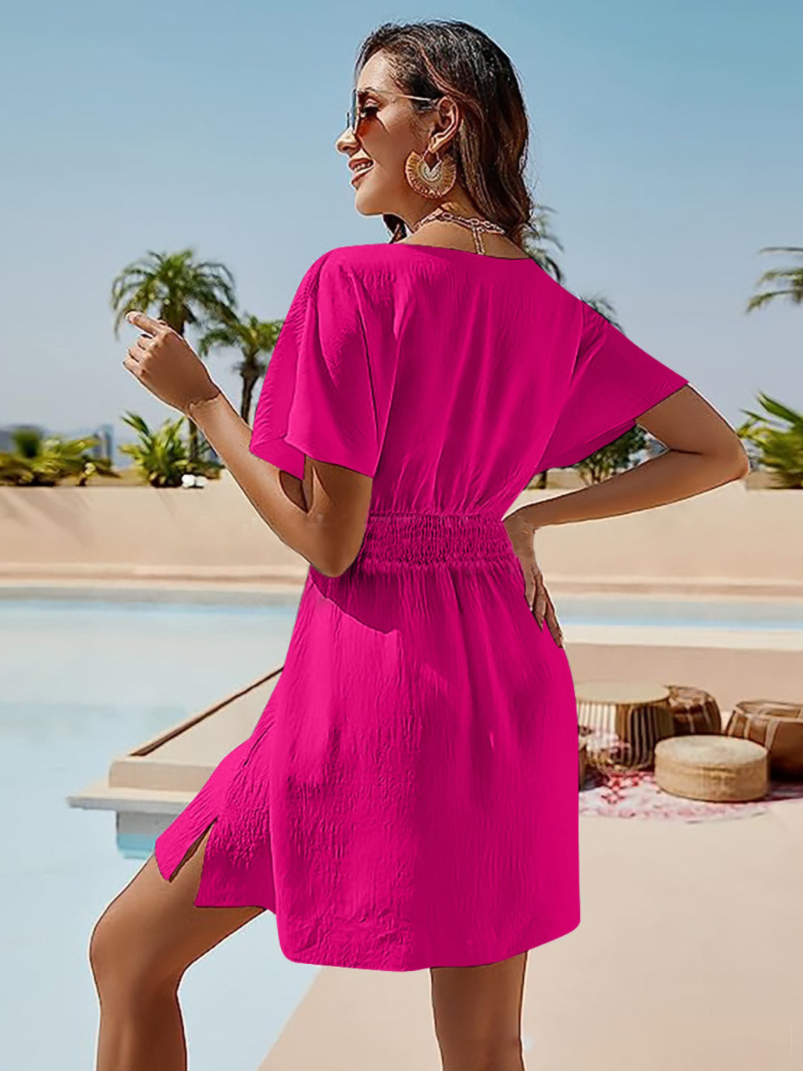 Summer Elegance: Smocked V-Neck Short Sleeve Perfect Summer Dress