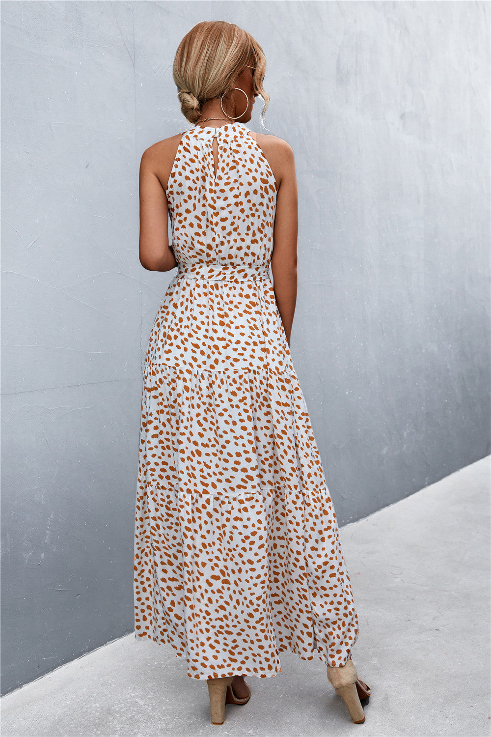 Stylish Printed Tie Waist Maxi Dress – Effortless Elegance