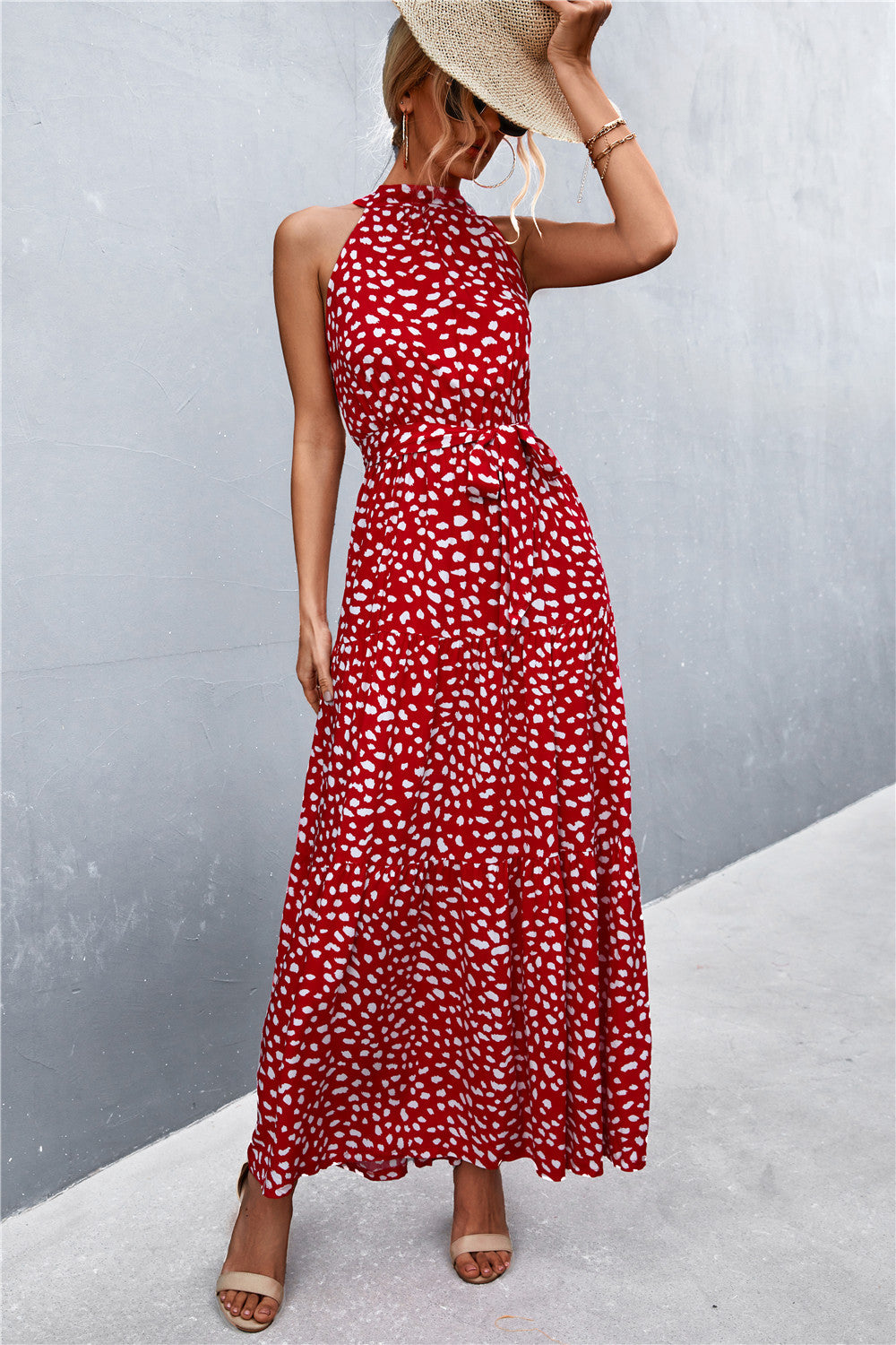 Stylish Printed Tie Waist Maxi Dress – Effortless Elegance