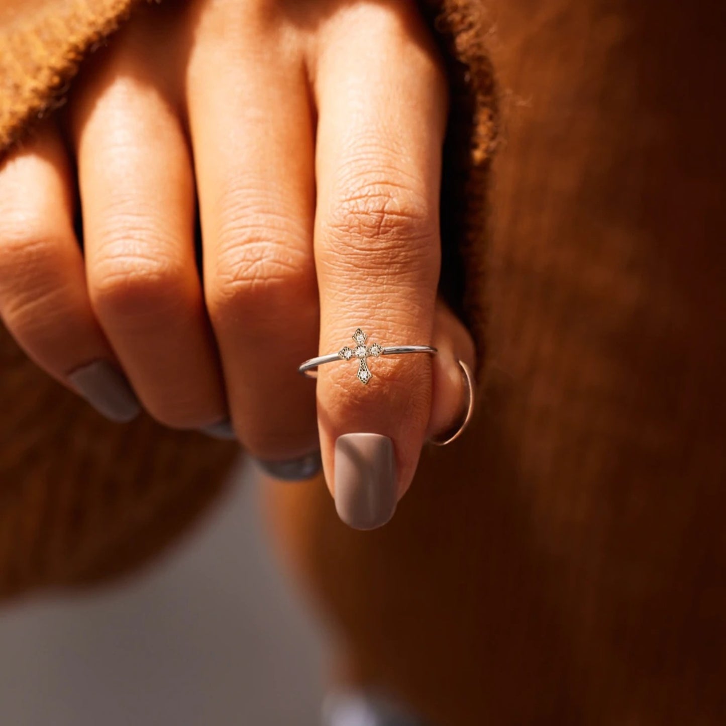 925 Sterling Silver Cross Ring - Side View: Delicate and elegant, our sterling silver cross ring is the perfect accessory for everyday wear.