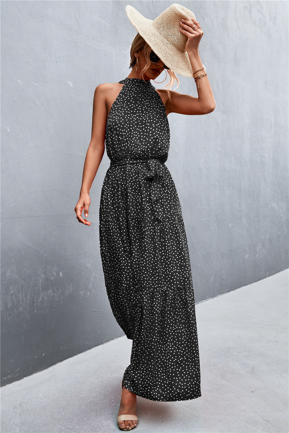 Stylish Printed Tie Waist Maxi Dress – Effortless Elegance