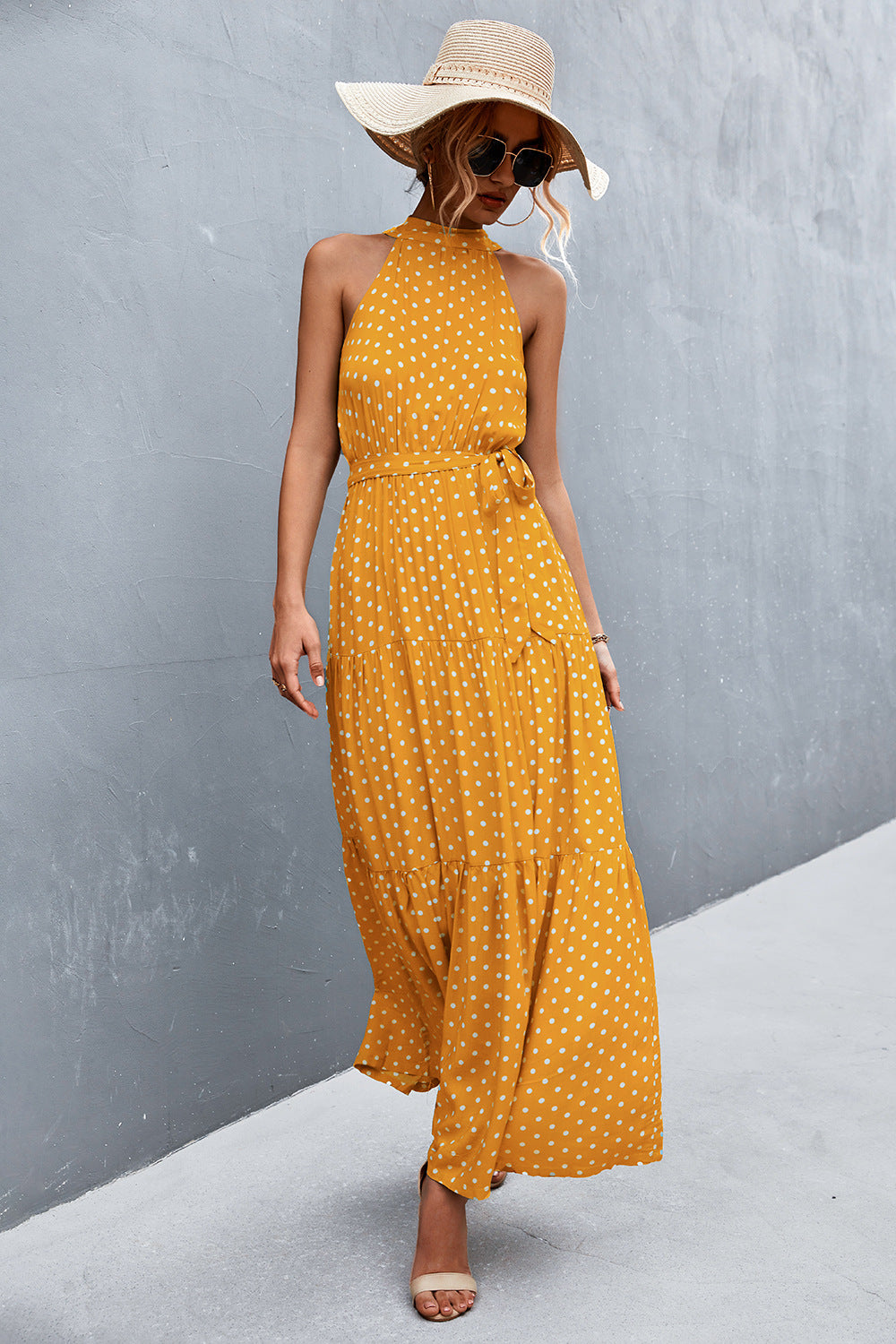 Stylish Printed Tie Waist Maxi Dress – Effortless Elegance