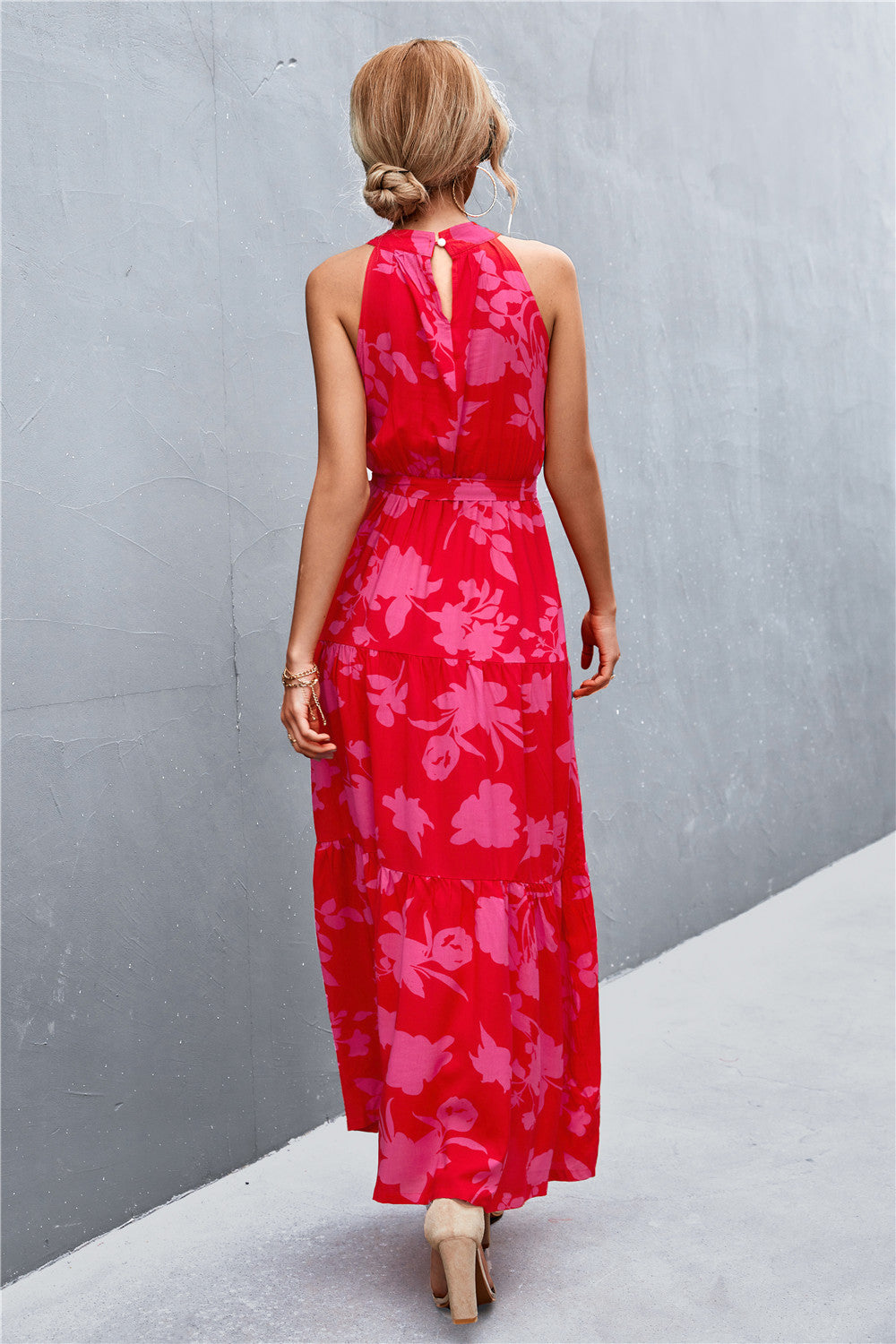 Stylish Printed Tie Waist Maxi Dress – Effortless Elegance