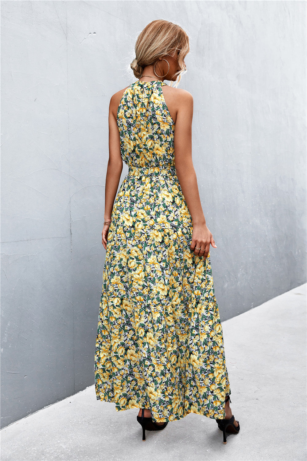 Stylish Printed Tie Waist Maxi Dress – Effortless Elegance