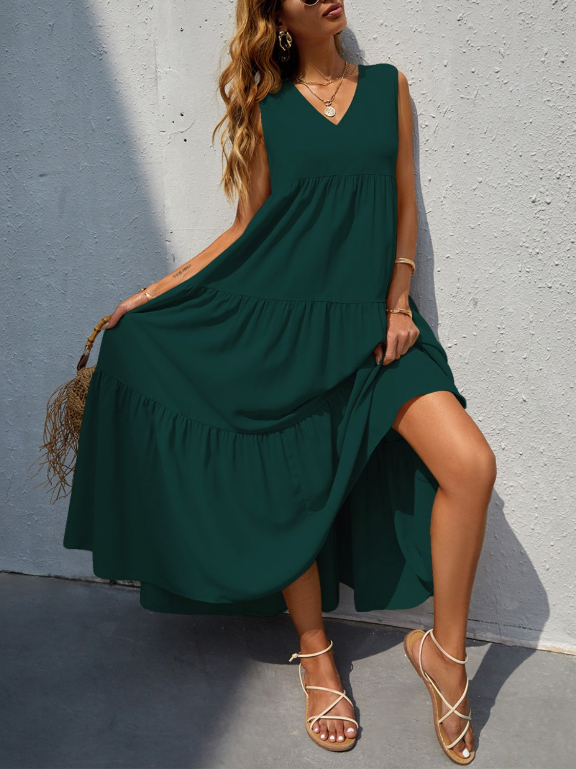 Elegance Redefined: Tiered V-Neck Sleeve Dress