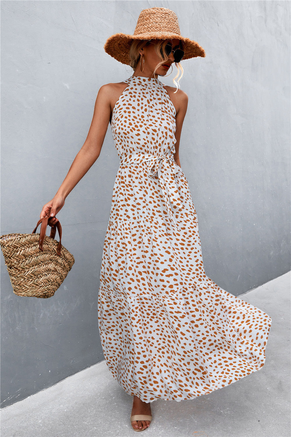 Stylish Printed Tie Waist Maxi Dress – Effortless Elegance