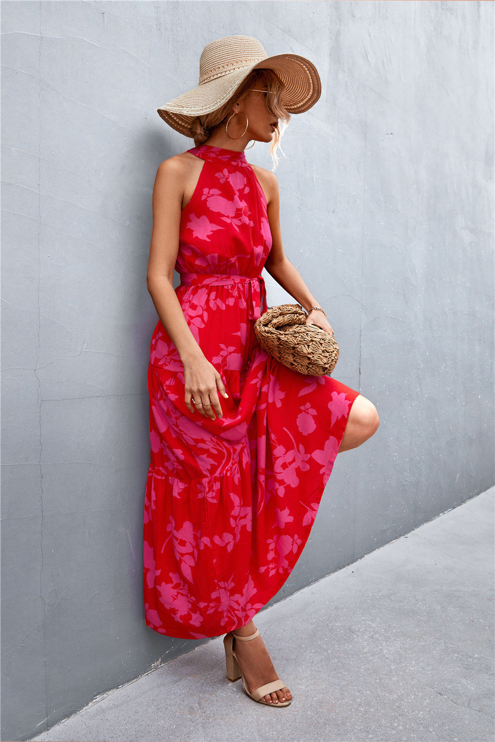 Stylish Printed Tie Waist Maxi Dress – Effortless Elegance