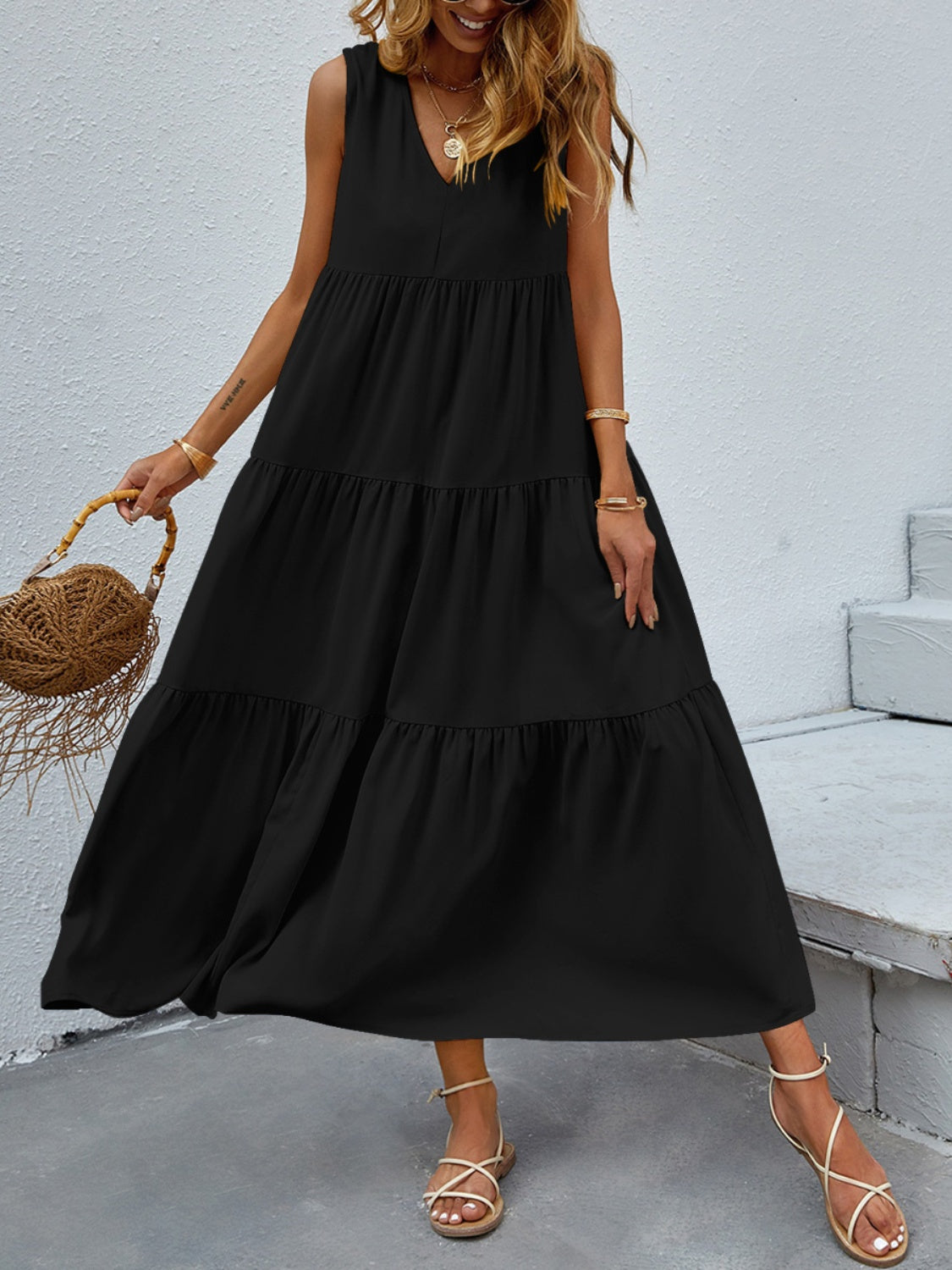 Elegance Redefined: Tiered V-Neck Sleeve Dress