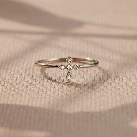 925 Sterling Silver Cross Ring - Side View: Delicate and elegant, our sterling silver cross ring is the perfect accessory for everyday wear.