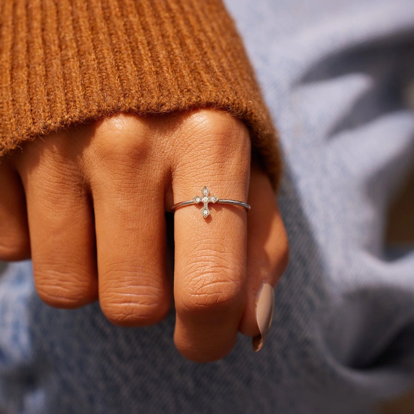 925 Sterling Silver Cross Ring - Side View: Delicate and elegant, our sterling silver cross ring is the perfect accessory for everyday wear.