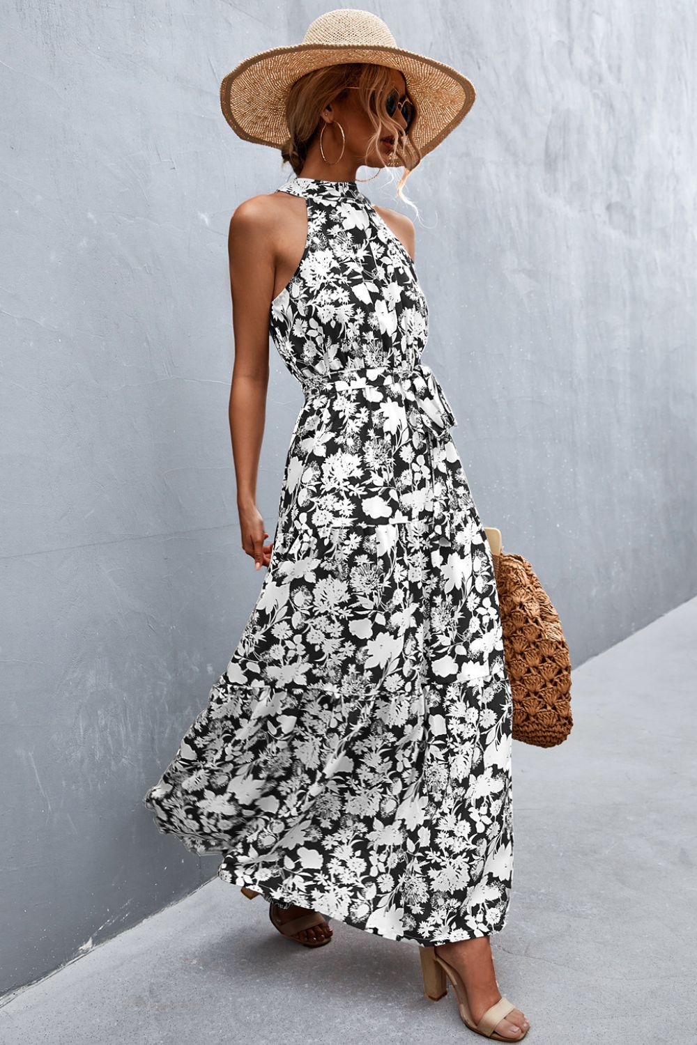 Stylish Printed Tie Waist Maxi Dress – Effortless Elegance